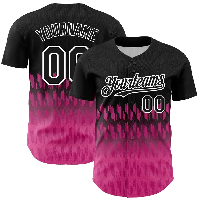 Baseball Jerseys With Custom Sizing-Custom Black Pink-White 3D Pattern Design Lines Authentic Baseball Jersey