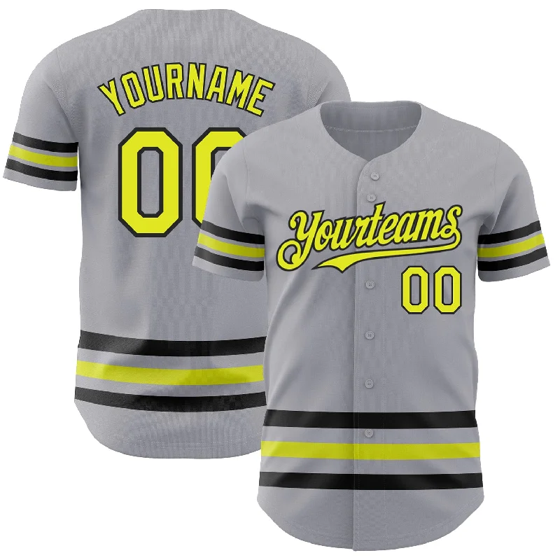 Baseball Jerseys For Charity Fundraisers-Custom Gray Neon Yellow-Black Line Authentic Baseball Jersey