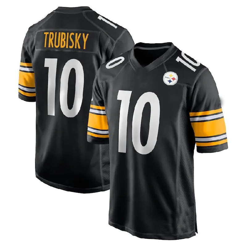 Rugby Jerseys With Player Names & Numbers-P.Steelers #10 Mitchell Trubisky Black Player Game Jersey Stitched American Football Jerseys