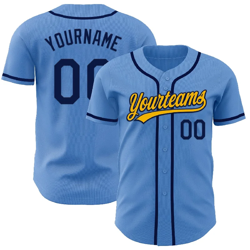 Custom Baseball Jerseys For Competitive Leagues-Custom Powder Blue Navy-Gold Authentic Baseball Jersey