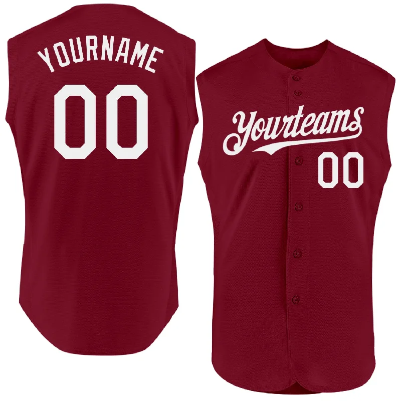 Baseball Jerseys With Custom Fonts & Numbering-Custom Crimson White Authentic Sleeveless Baseball Jersey