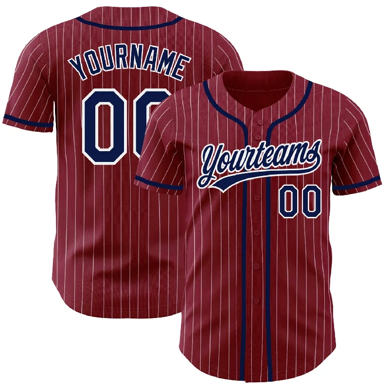 Baseball Jerseys With Custom Fonts & Numbering-Custom Crimson White Pinstripe Navy Authentic Baseball Jersey