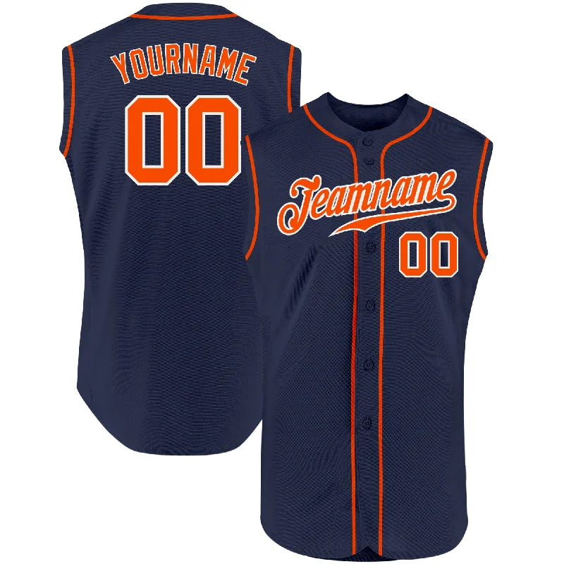 Custom Baseball Jerseys For Major Events-Custom Navy Orange-White Authentic Sleeveless Baseball Jersey