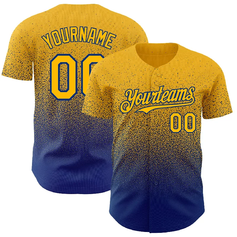 Personalized Baseball Jerseys For Event Marketing-Custom Gold Royal Authentic Fade Fashion Baseball Jersey