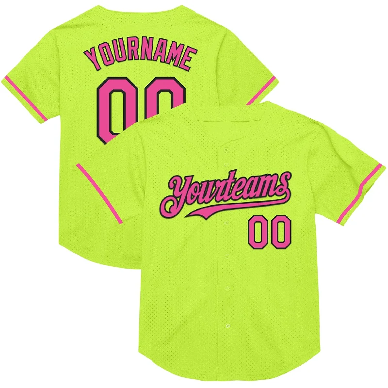 Custom Baseball Jerseys For VIP Events-Custom Neon Green Pink-Black Mesh Authentic Throwback Baseball Jersey