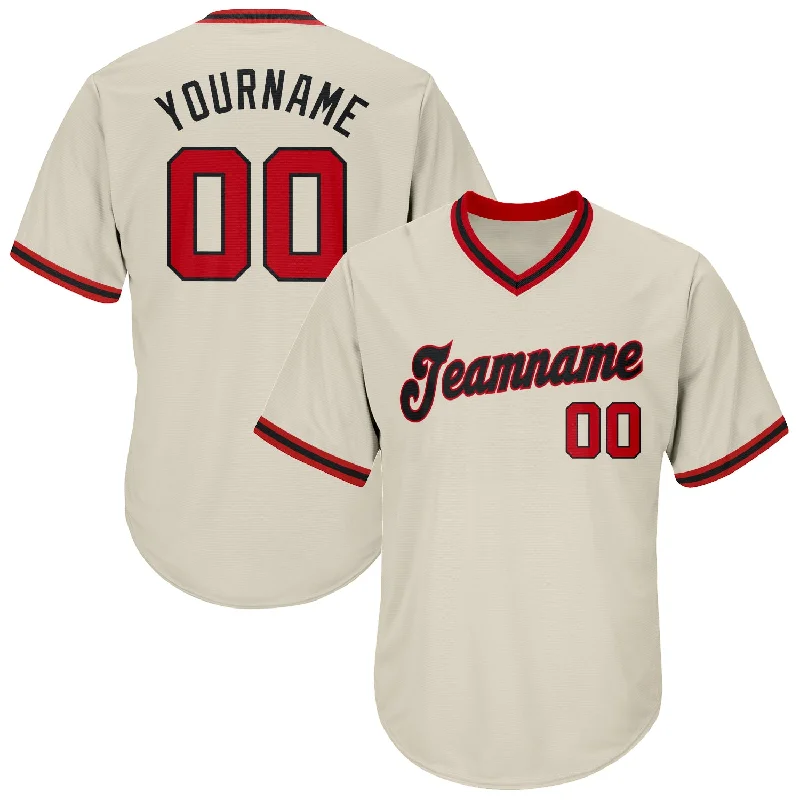 Personalized Baseball Jerseys For Event Marketing-Custom Cream Red-Black Authentic Throwback Rib-Knit Baseball Jersey Shirt