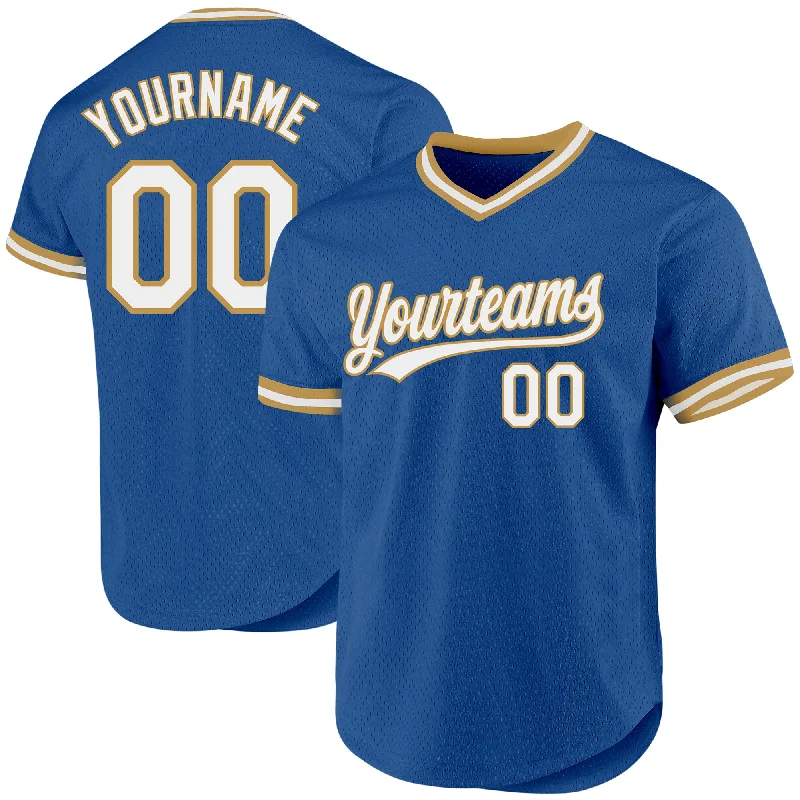 Custom Baseball Jerseys For Sponsorship Events-Custom Blue White-Old Gold Authentic Throwback Baseball Jersey