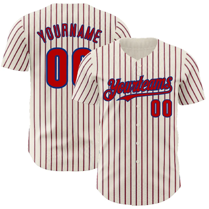 Custom Baseball Jerseys With Player Names-Custom Cream (Royal Red Pinstripe) Red-Royal Authentic Baseball Jersey