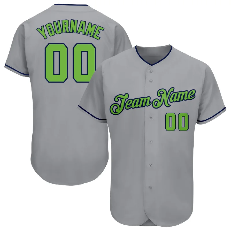 Baseball Jerseys For Professional Events-Custom Gray Neon Green-Navy Authentic Baseball Jersey