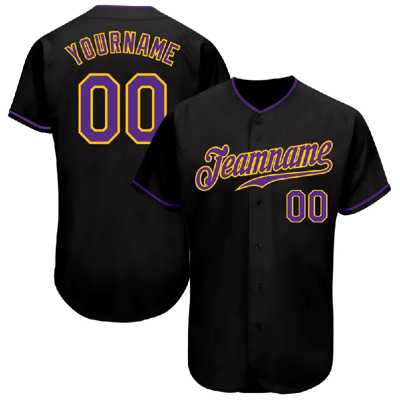 Personalized Baseball Jerseys For Regional Competitions-Custom Black Purple-Gold Authentic Baseball Jersey