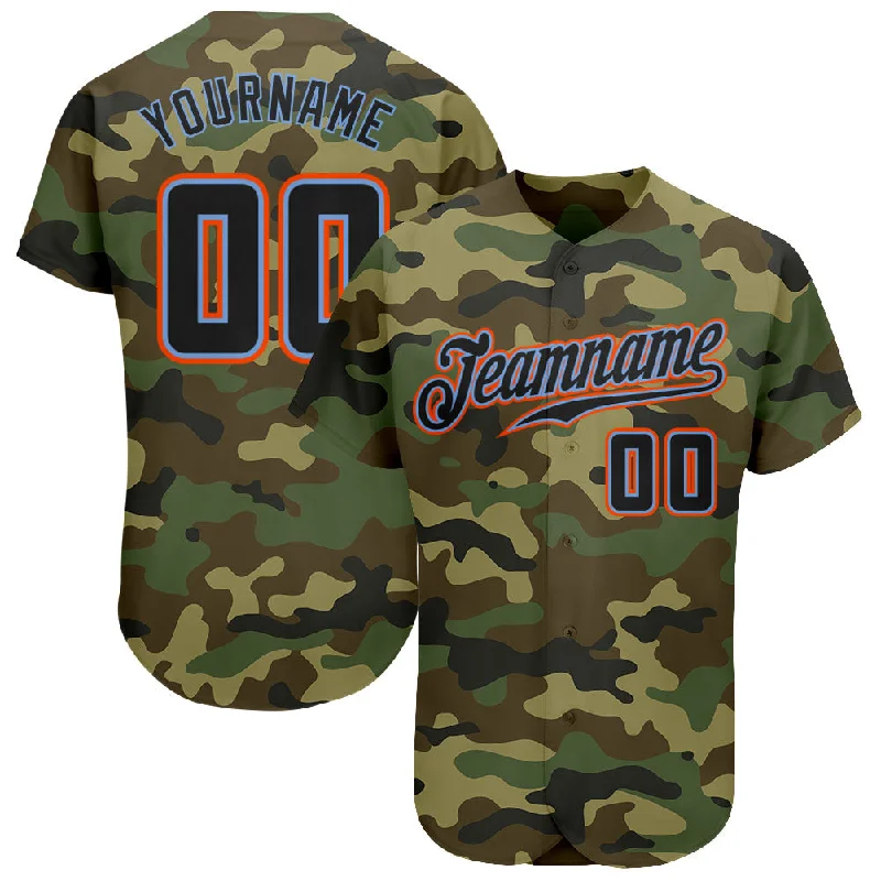 Personalized Baseball Jerseys For Gift Giving-Custom Camo Black-Powder Blue Authentic Salute To Service Baseball Jersey