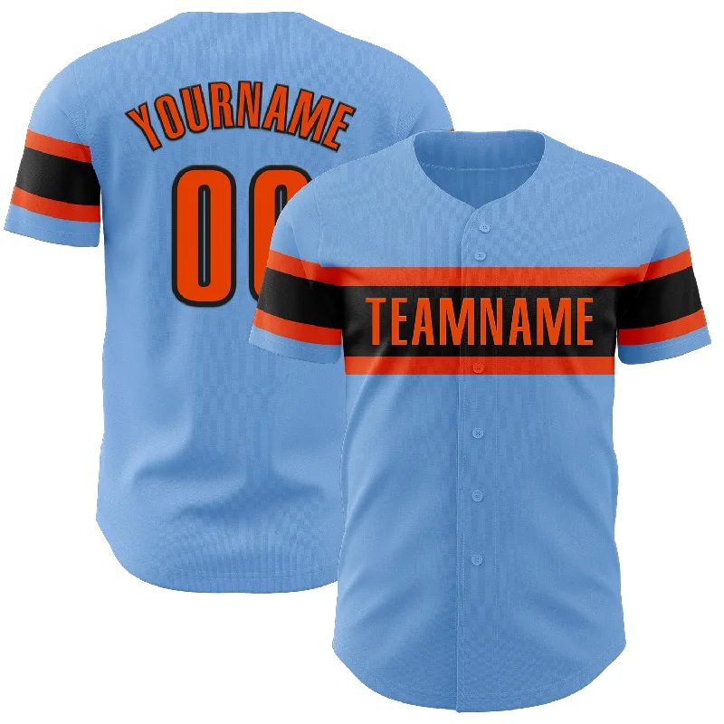 Personalized Baseball Jerseys For Tournament Winners-Custom Light Blue Orange-Black Authentic Baseball Jersey