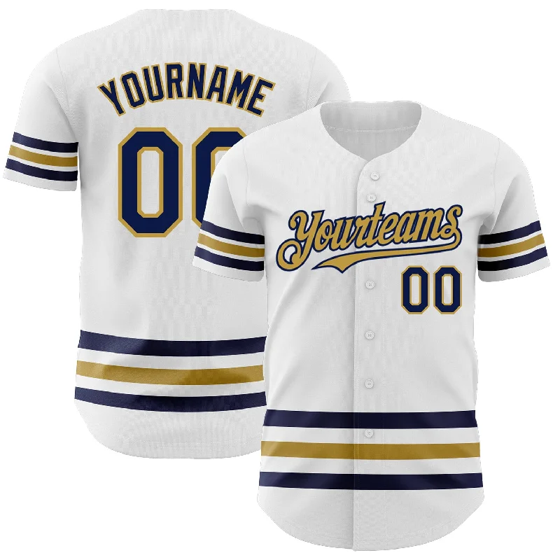 Baseball Jerseys For Tournaments & Leagues-Custom White Navy-Old Gold Line Authentic Baseball Jersey