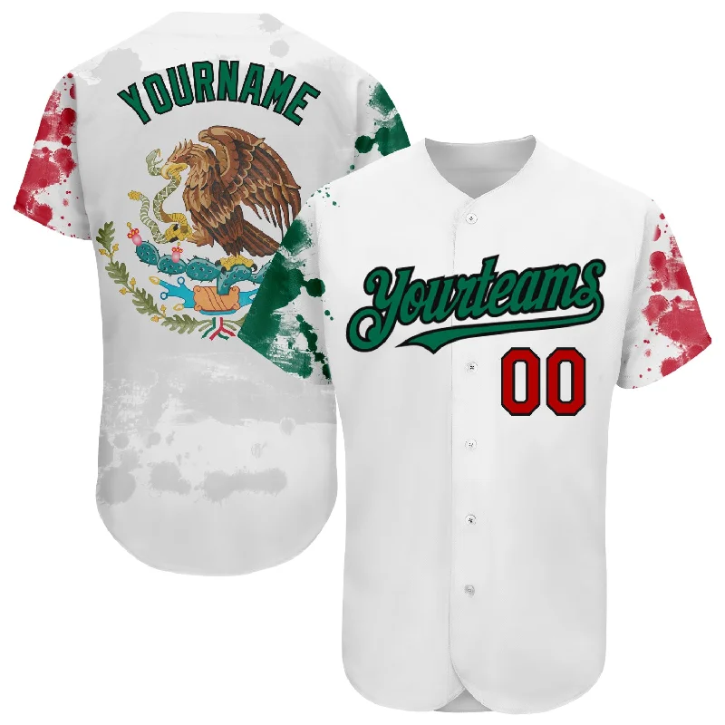 Baseball Jerseys For Tournaments & Leagues-Custom White Red Kelly Green-Black 3D Mexican Flag Grunge Design Authentic Baseball Jersey