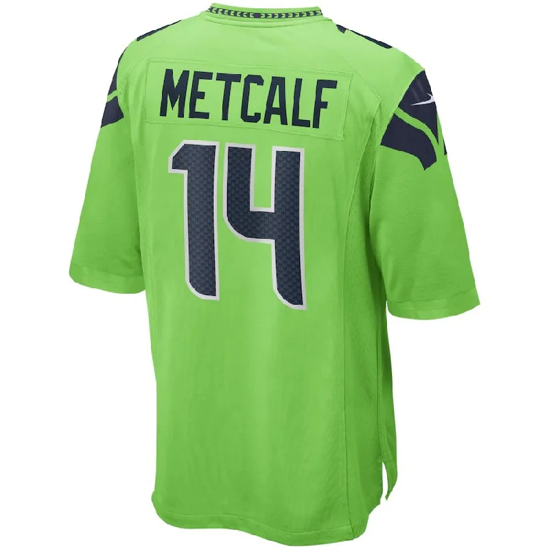 Custom Rugby Jerseys With Team Logos-S.Seahawks #14 DK Metcalf Neon Green Game Jersey Stitched American Football Jerseys