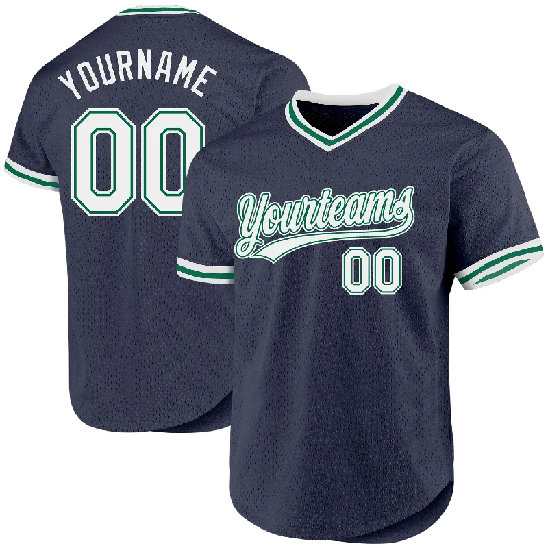 Baseball Jerseys For Official Team Apparel-Custom Navy White-Kelly Green Authentic Throwback Baseball Jersey