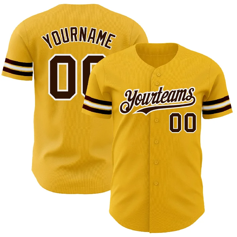 Custom Baseball Jerseys For High School Teams-Custom Gold Brown-White Authentic Baseball Jersey