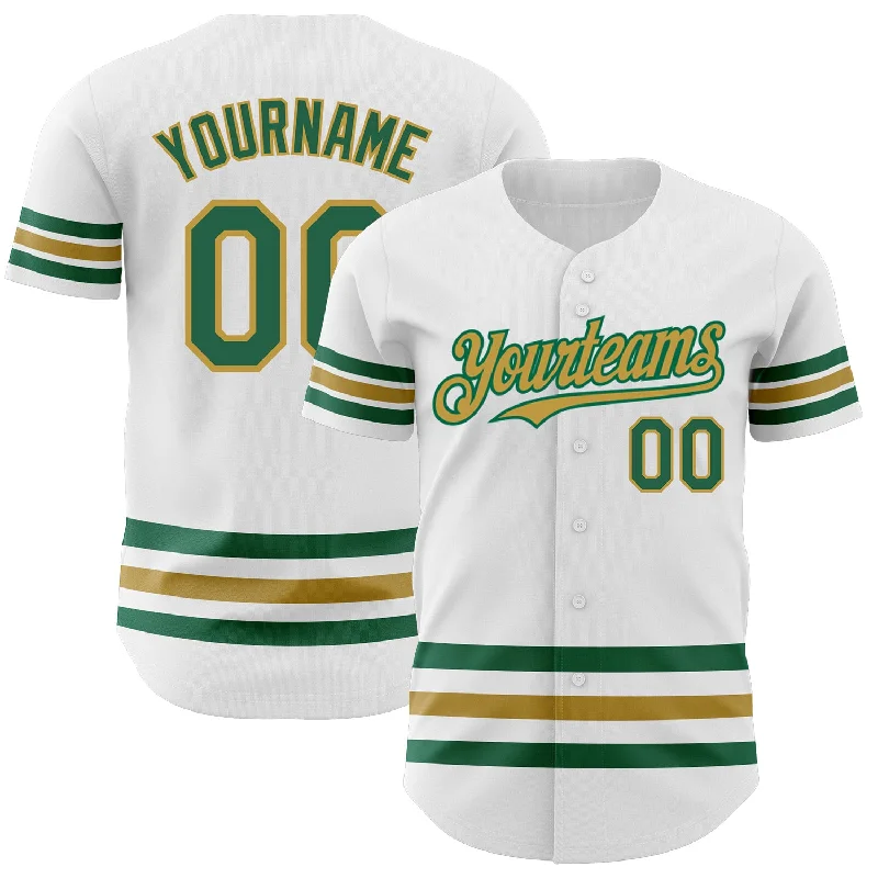 Custom Baseball Jerseys For Youth Competitions-Custom White Kelly Green-Old Gold Line Authentic Baseball Jersey