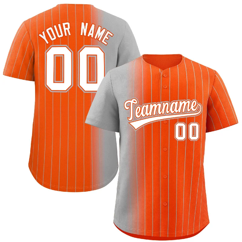 Personalized Baseball Jerseys For Player Gifts-Custom Orange Gray Pinstripe Personalized Gradient Authentic Baseball Jersey