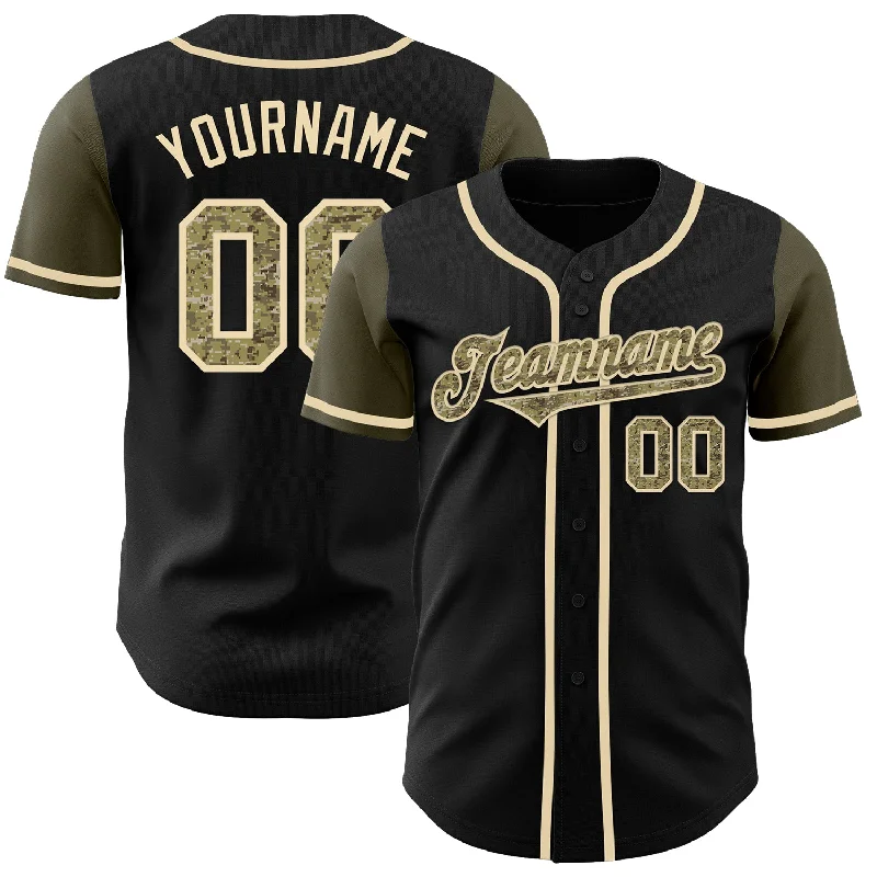 Baseball Jerseys For Tournaments & Leagues-Custom Black Camo-Olive Authentic Two Tone Baseball Jersey