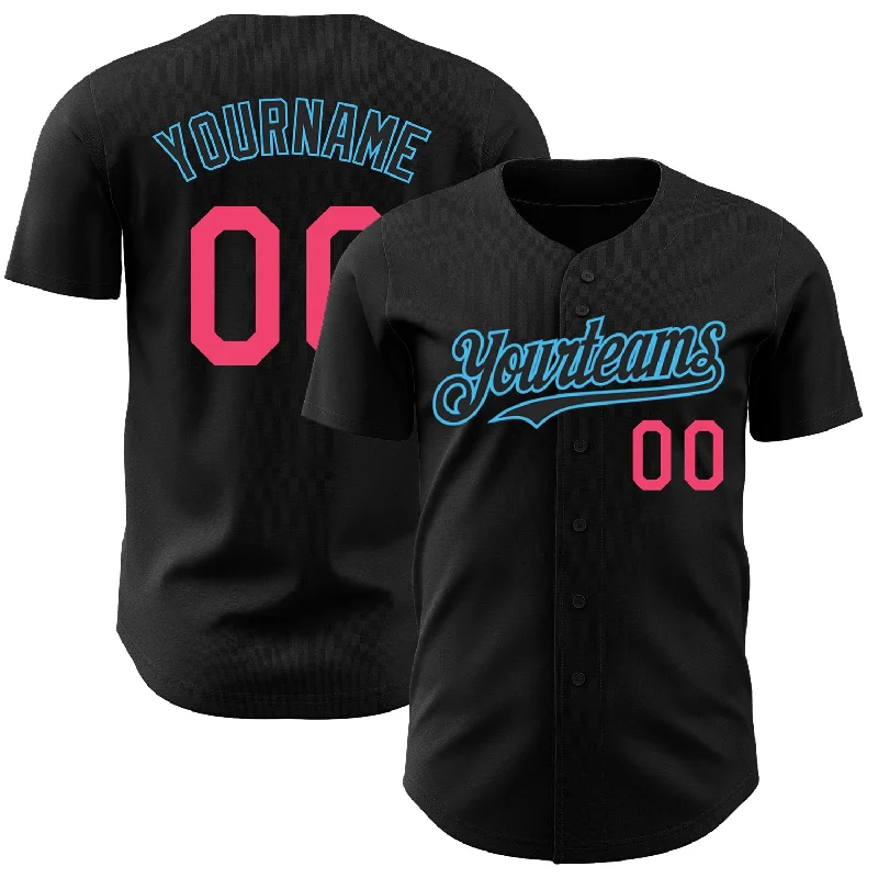 Custom Baseball Jerseys For School Competitions-Custom Black Neon Pink-Sky Blue Authentic Baseball Jersey