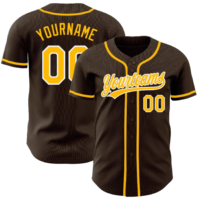 Custom Baseball Jerseys With Player Stats-Custom Brown Gold-White Authentic Baseball Jersey