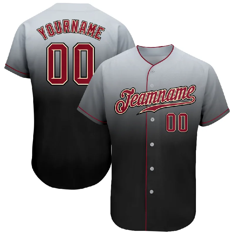 Personalized Baseball Jerseys For Event Recognition-Custom Gray Crimson-Black Authentic Fade Fashion Baseball Jersey