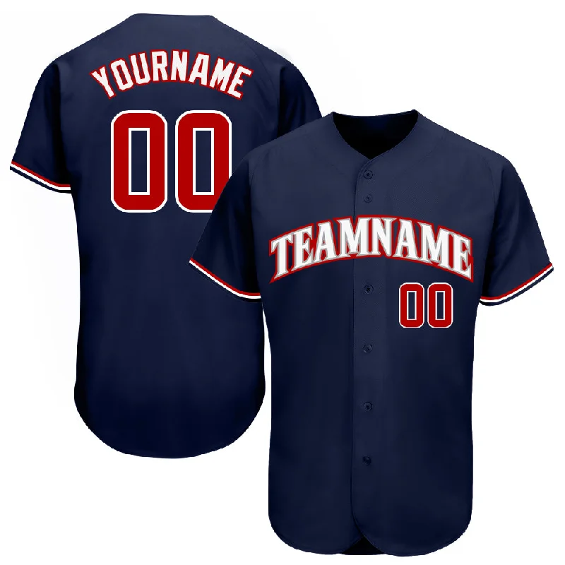 Baseball Jerseys For Special Team Events-Custom Navy Red-White Authentic Baseball Jersey