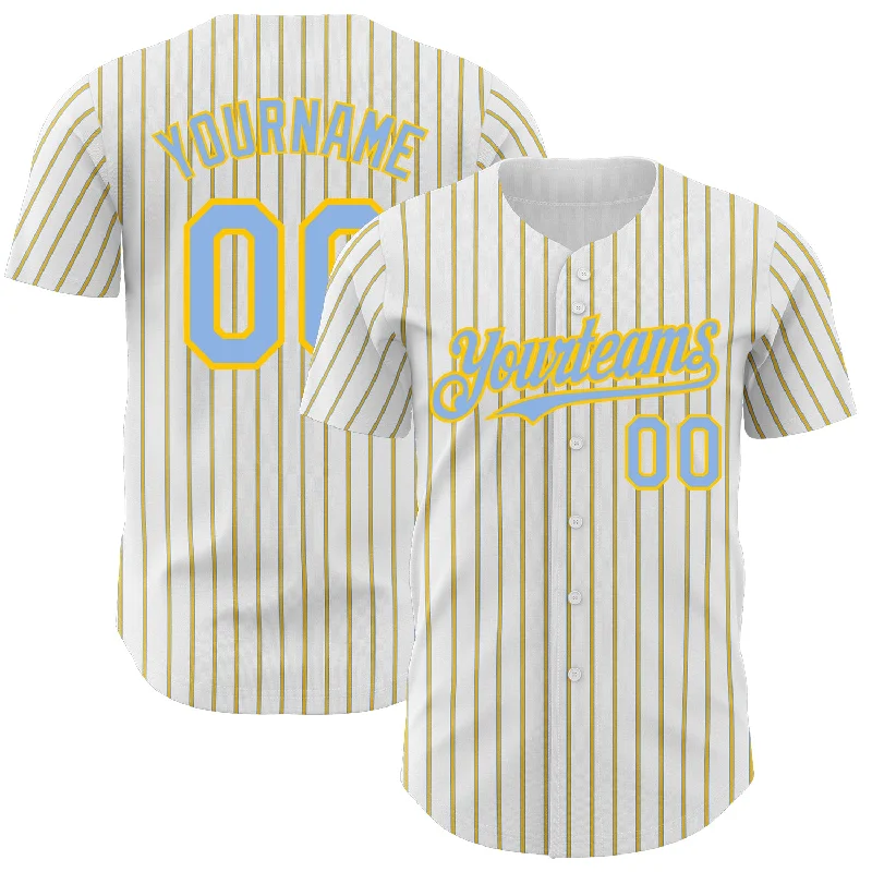 Personalized Baseball Jerseys For Holiday Season-Custom White (Light Blue Yellow Pinstripe) Light Blue-Yellow Authentic Baseball Jersey