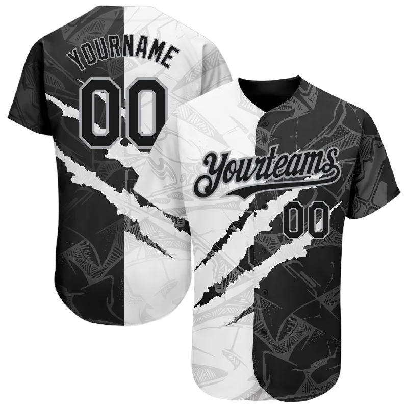 Personalized Baseball Jerseys For Charity-Custom Graffiti Pattern Black-Gray 3D Scratch Authentic Baseball Jersey