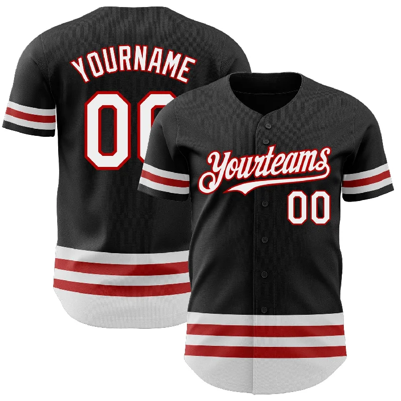 Custom Baseball Jerseys For Club Competitions-Custom Black White-Red Line Authentic Baseball Jersey