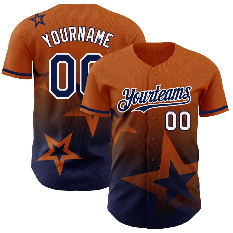 Custom Baseball Jerseys For Competitive Schools-Custom Texas Orange Navy-White 3D Pattern Design Gradient Style Twinkle Star Authentic Baseball Jersey