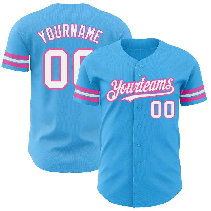 Personalized Baseball Jerseys For Group Custom Orders-Custom Sky Blue White-Pink Authentic Baseball Jersey