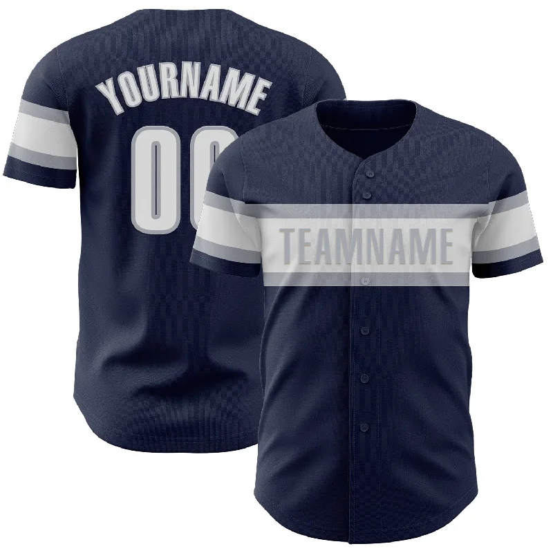 Custom Baseball Jerseys For Charity Tournaments-Custom Navy White-Gray Authentic Baseball Jersey