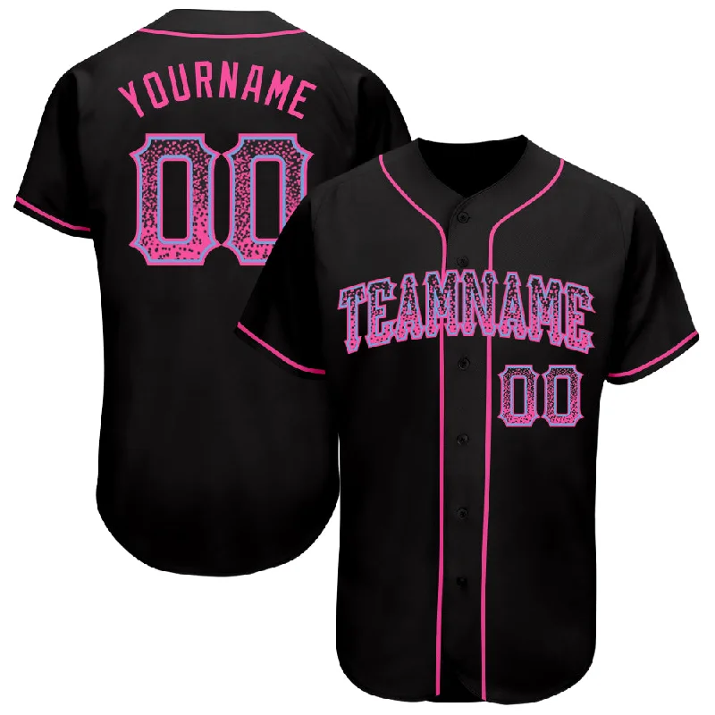 Personalized Baseball Jerseys For Teams-Custom Black Pink-Light Blue Authentic Drift Fashion Baseball Jersey