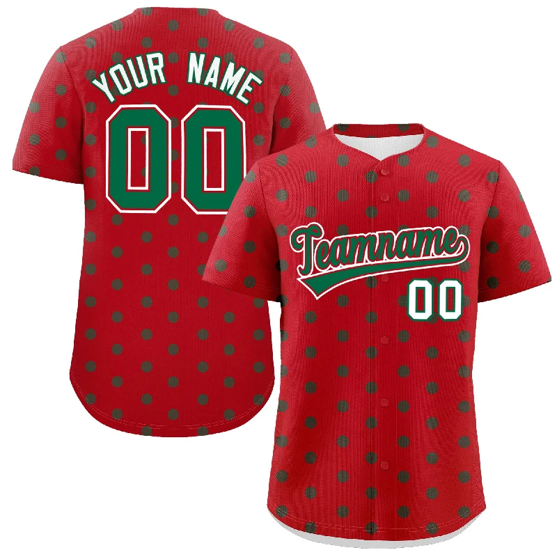 Custom Baseball Jerseys For Special Event Sponsorship-Custom Red Kelly Green Personalized Polka Dot Graffiti Pattern Authentic Baseball Jersey