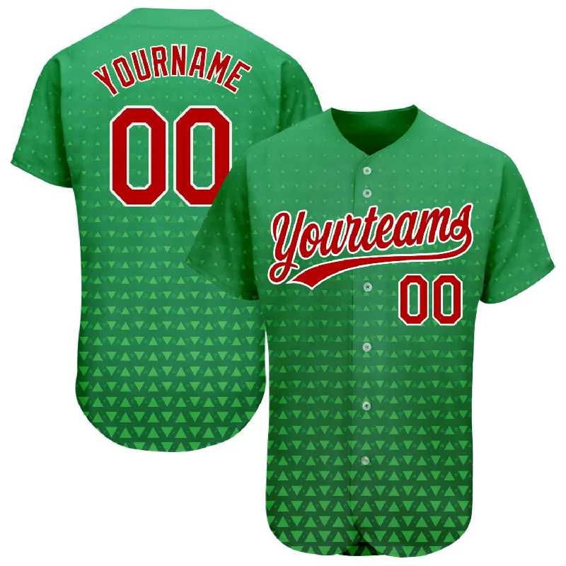 Personalized Baseball Jerseys For Teams-Custom Kelly Green Red-White 3D Pattern Design Authentic Baseball Jersey