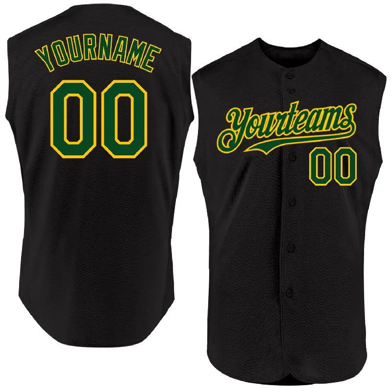 Personalized Baseball Jerseys For Tournaments-Custom Black Green-Yellow Authentic Sleeveless Baseball Jersey