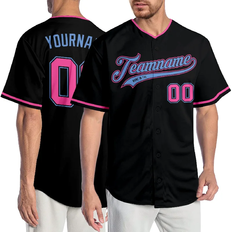 Custom Baseball Jerseys With Bold Fonts-Custom Black Pink-Light Blue Authentic Baseball Jersey