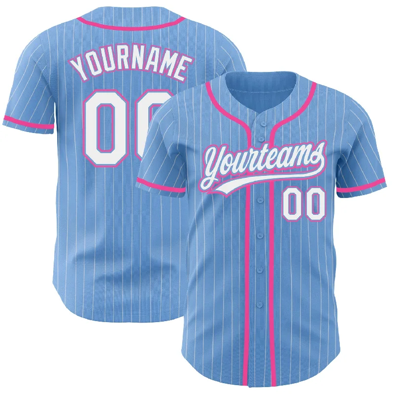 Baseball Jerseys For Fun League Competitions-Custom Light Blue White Pinstripe Pink Authentic Baseball Jersey