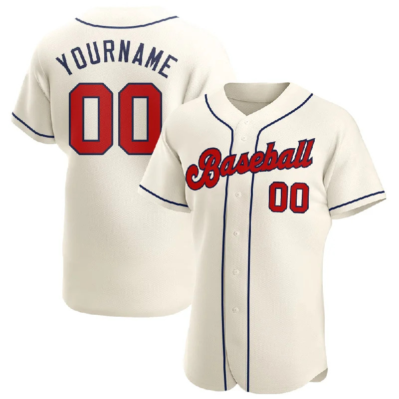 Custom Baseball Jerseys For Team Apparel Orders-Custom Cream Red-Navy Authentic Baseball Jersey