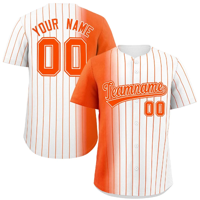 Custom Baseball Jerseys For Regional Competitions-Custom White Orange Pinstripe Personalized Gradient Authentic Baseball Jersey