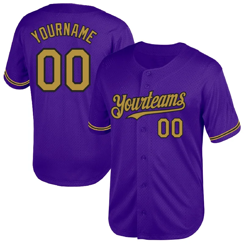 Baseball Jerseys With Custom Sleeve Designs-Custom Purple Old Gold-Black Mesh Authentic Throwback Baseball Jersey