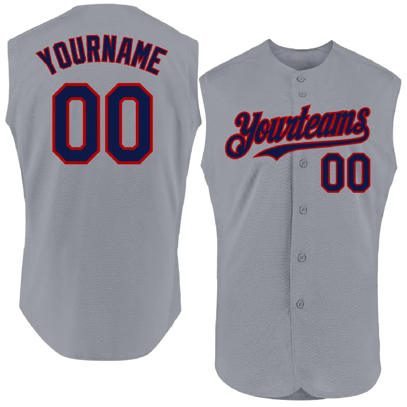 Personalized Baseball Jerseys For Team Photos-Custom Gray Navy-Red Authentic Sleeveless Baseball Jersey