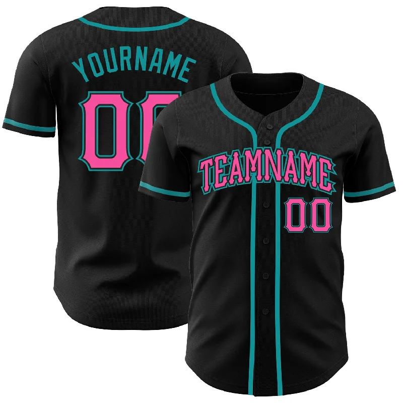 Personalized Baseball Jerseys For Community Teams-Custom Black Pink-Teal Authentic Baseball Jersey