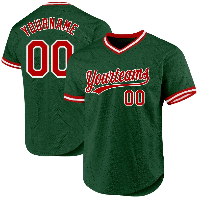 Custom Baseball Jerseys For Sports Camps-Custom Green Red-White Authentic Throwback Baseball Jersey