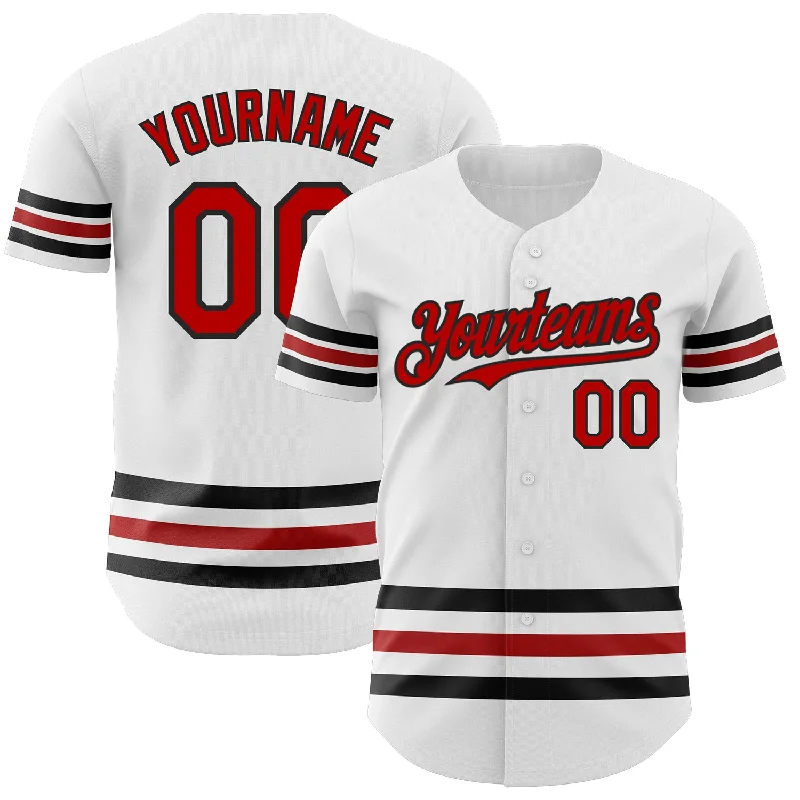 Custom Baseball Jerseys For Club Recognition-Custom White Red-Black Line Authentic Baseball Jersey