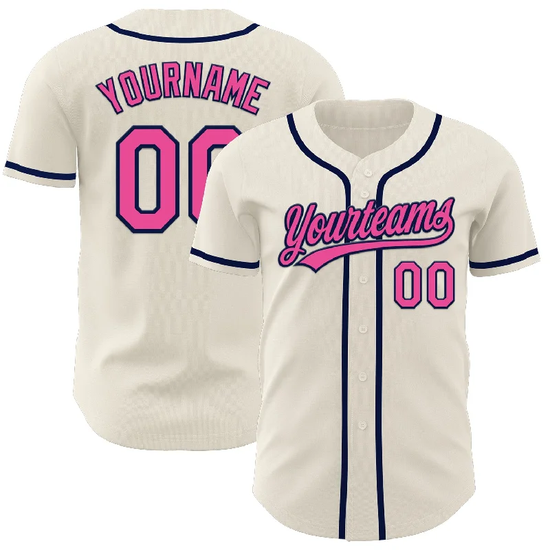 Personalized Baseball Jerseys For Tournament Winners-Custom Cream Pink-Navy Authentic Baseball Jersey