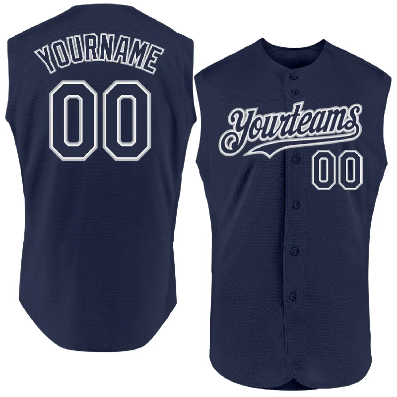 Custom Baseball Jerseys For School Competitions-Custom Navy White-Gray Authentic Sleeveless Baseball Jersey