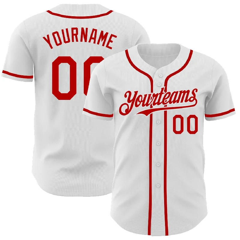 Personalized Baseball Jerseys-Custom White Red Authentic Baseball Jersey